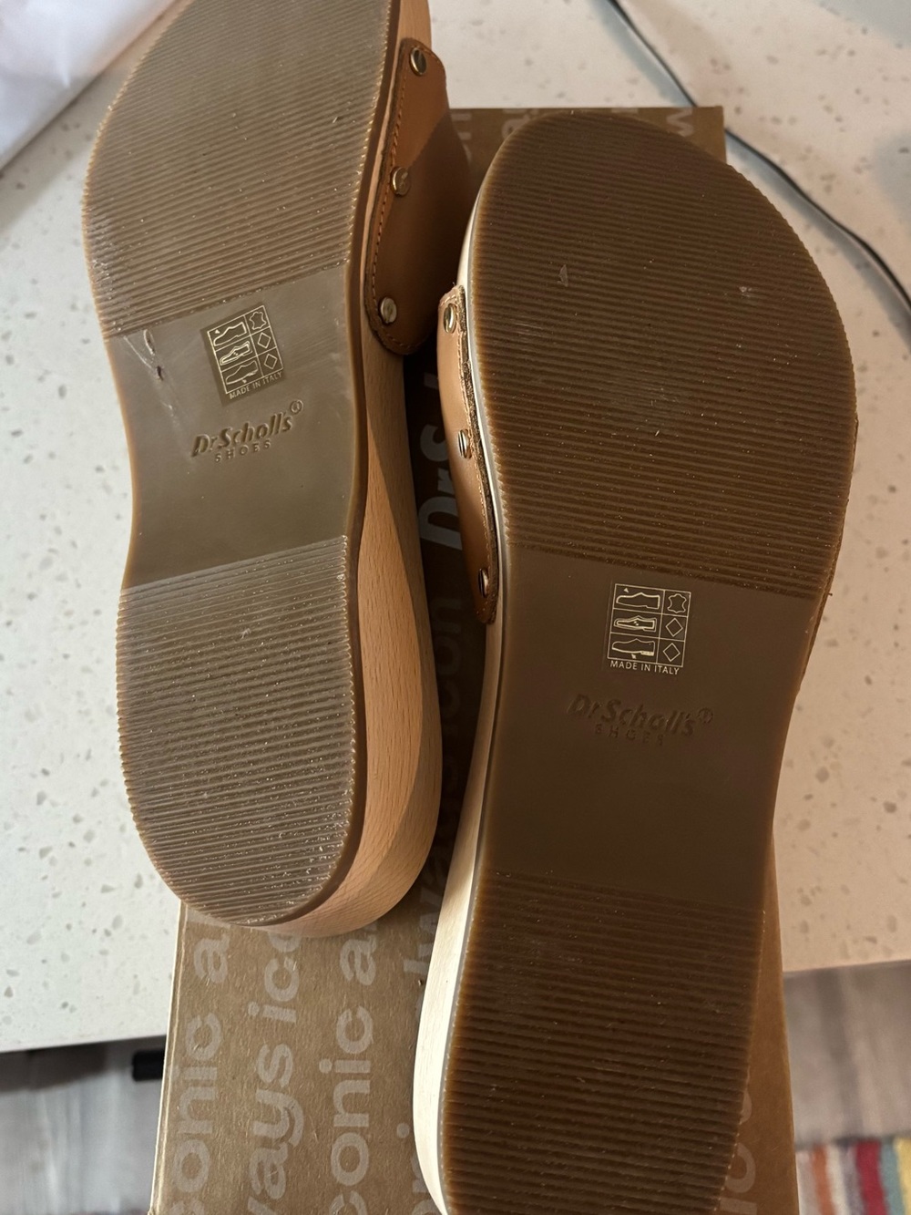 Dr. Scholl's Tan Slide Sandals with Gold Buckle - Picture 4 of 5